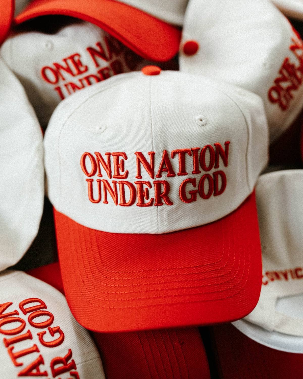 One Nation Under God Baseball Hat - Red & Off-White