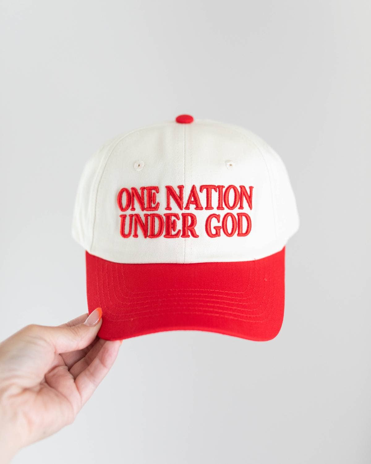 One Nation Under God Baseball Hat - Red & Off-White
